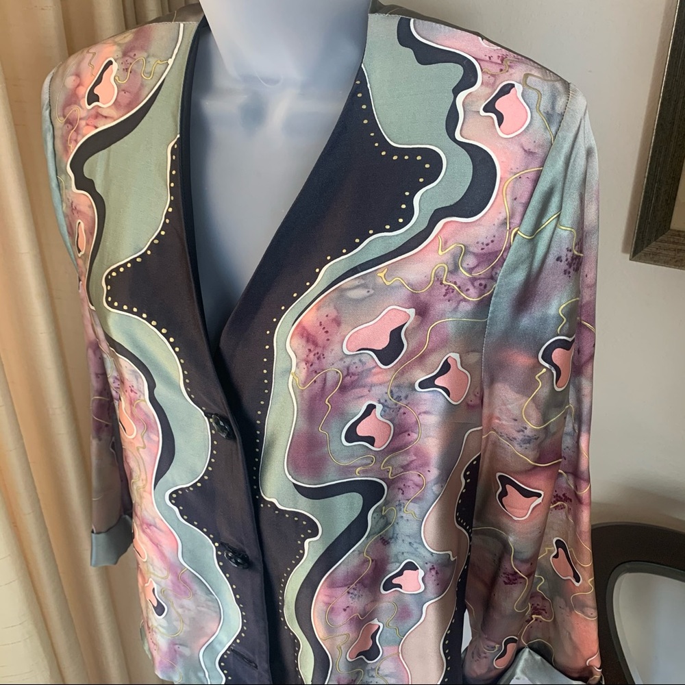Louise Blumberg Silk Watercolor Art Blazer Jacket - Picture 3 of 13